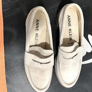 Anne Klein iflex Penny loafers in taupe.